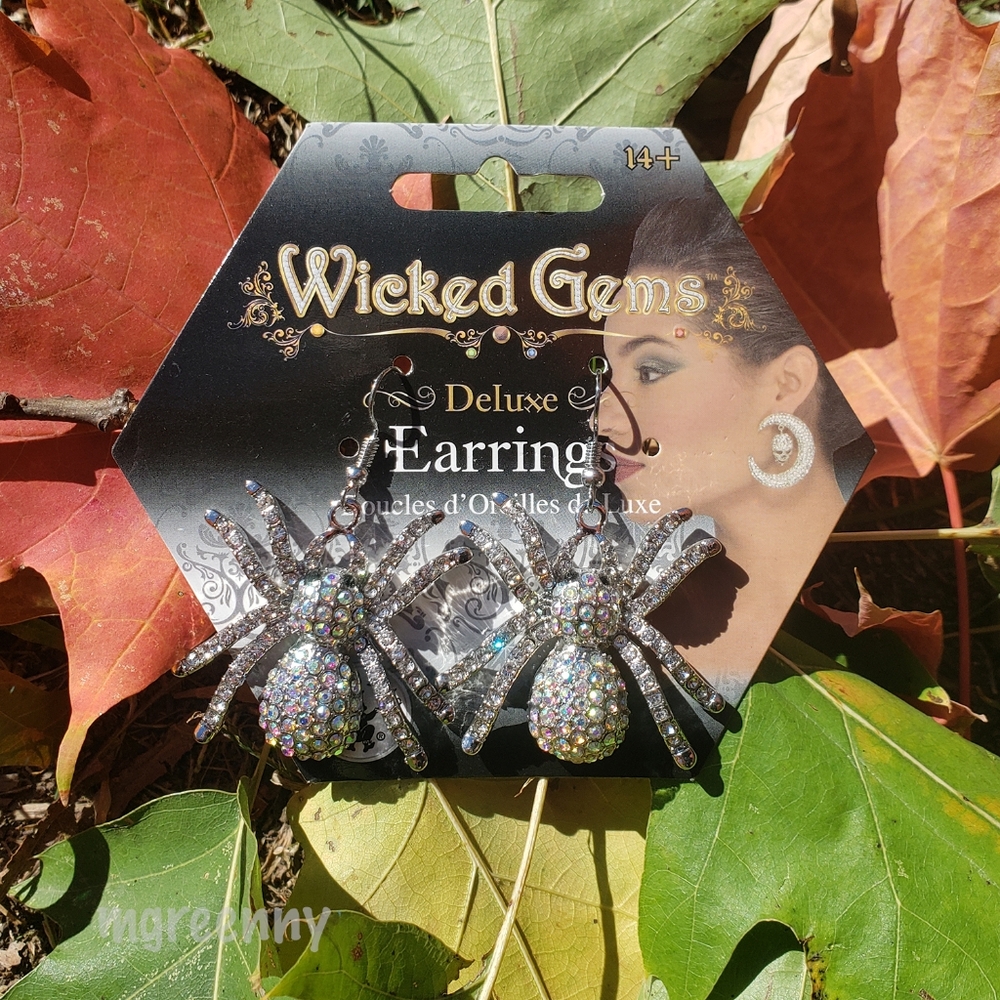 Sparkling Spider Halloween Dangle Earrings